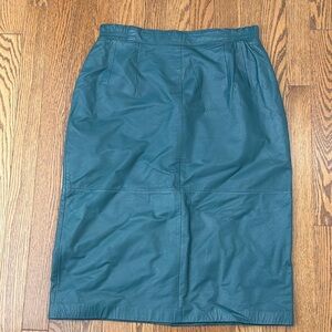 Women’s Vintage Elegant Teal Leather Skirt Size 14